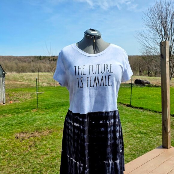 Upcycled The Future is Female Tee Dress M L - Picture 7 of 10